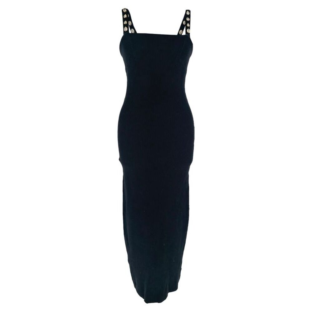 Staud Rio Shell-Embellished Strap Midi Dress in Black Cotton